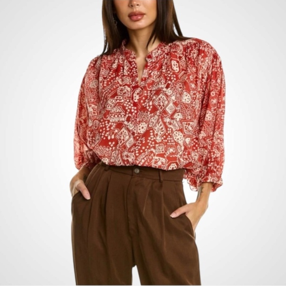 Rebecca Taylor Labyrinth Red and White Patterned Blouse